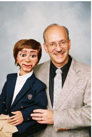 Dr. Sam Caron and Elwood, the puppet with ADHD